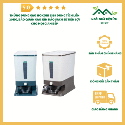 Thùng Đựng Gạo Hokori 5339 Dung Tích 20kg Nhựa PP An Toàn Có Nắp Kín Và Nút Nhấn Lấy Gạo Tự Động