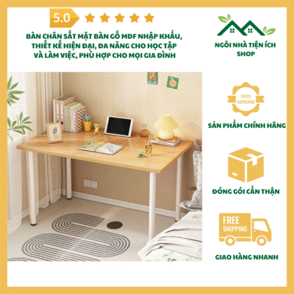 Bàn chân sắt mặt bàn gỗ MDF nhập khẩu thiết kế đơn giản hiện đại phù hợp làm bàn học và làm việc