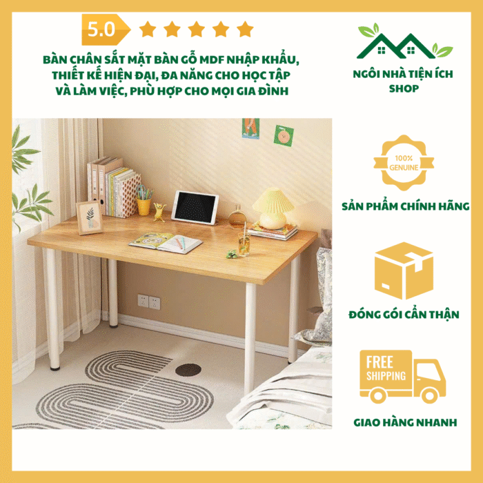 Bàn chân sắt mặt bàn gỗ MDF nhập khẩu thiết kế đơn giản hiện đại phù hợp làm bàn học và làm việc