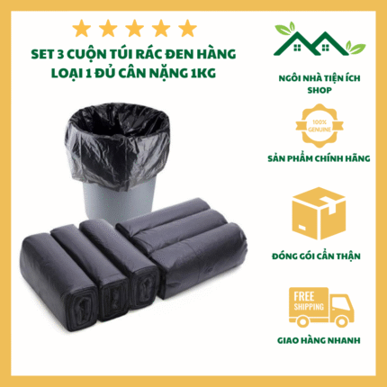 Túi đựng rác set 3 cuộn đủ 1kg, siêu dai, chống rò rỉ, tiện lợi dùng cho gia đình