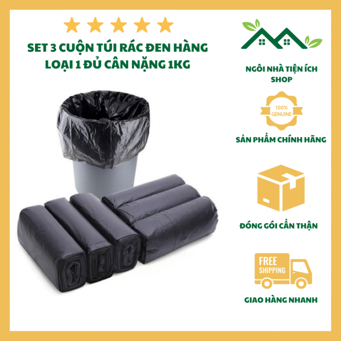 Túi đựng rác set 3 cuộn đủ 1kg, siêu dai, chống rò rỉ, tiện lợi dùng cho gia đình