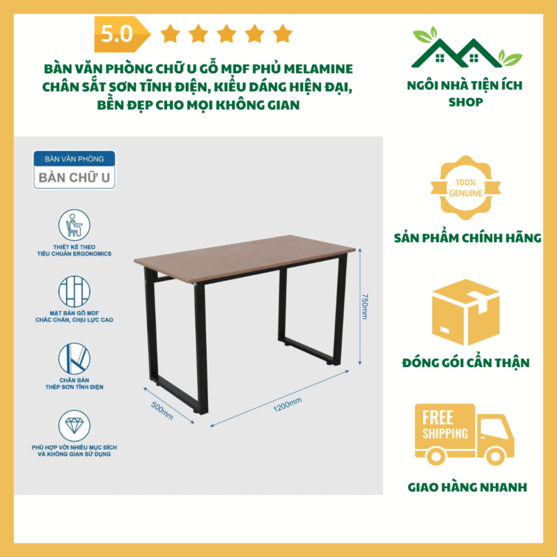 Bàn Văn Phòng Chữ U Gỗ MDF Phủ Melamine Chân Sắt Sơn Tĩnh Điện kiểu dáng hiện đại sang trọng