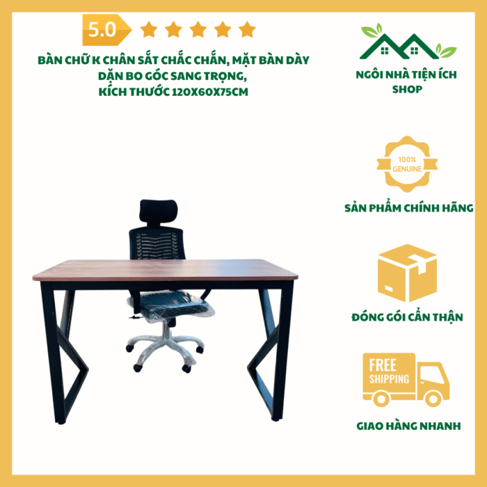 Bàn Chữ K Chân Sắt Chắc Chắn Mặt Bàn Dày Dặn Bo Góc 120x60x75cm Hiện Đại Sang Trọng