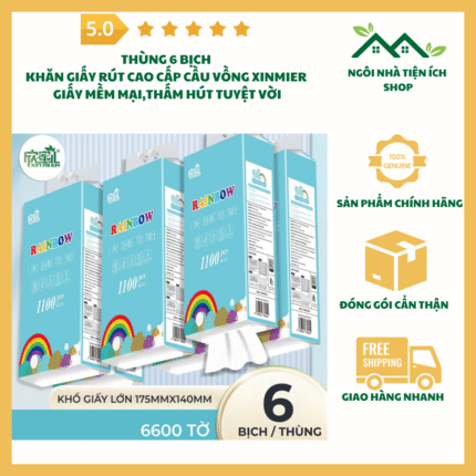 Khăn Giấy Rút Cầu Vồng Xinmier Thùng 6 Bịch Kèm Móc Treo