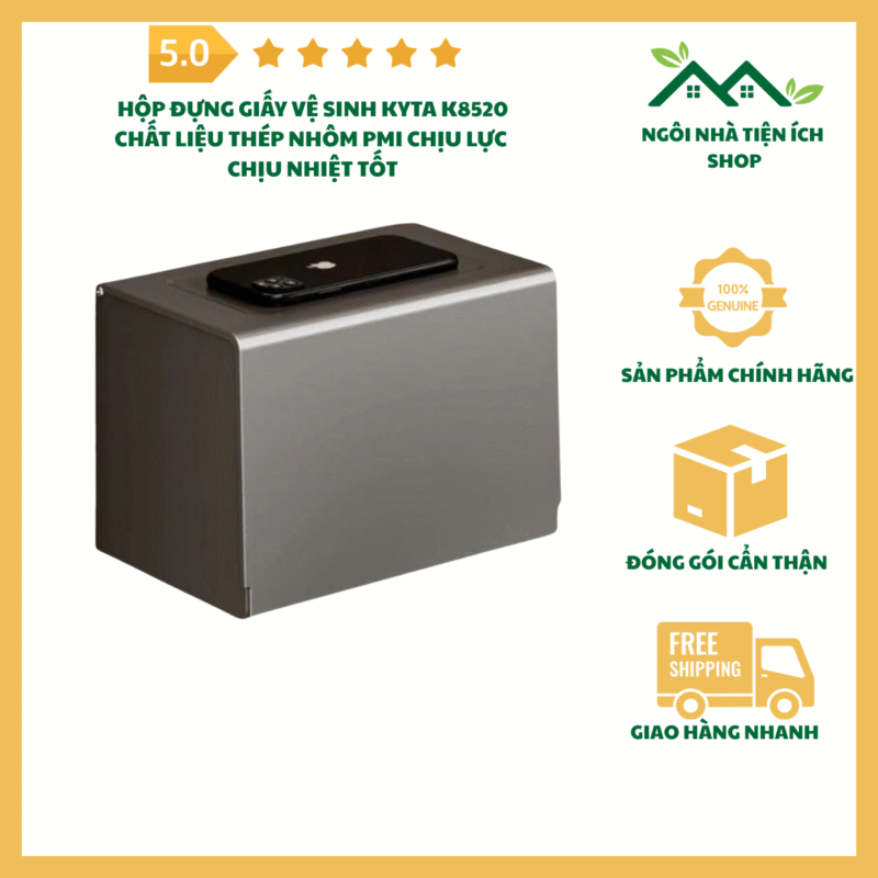 Hộp Đựng Giấy Vệ Sinh KYTA K8520 Nhôm Cao Cấp Màu Tro Xám Chống Rỉ Lắp Dán Tường