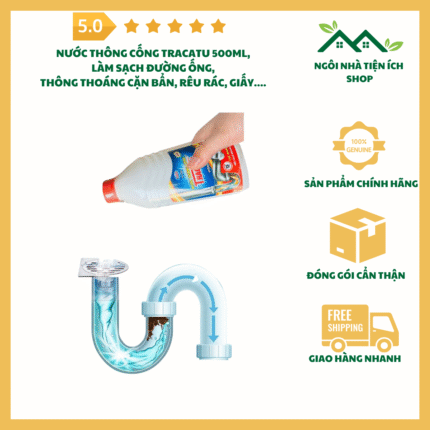 Nước Thông Cống Tracatu 500ml cực mạnh, thông tắc bồn cầu và cống rãnh hiệu quả