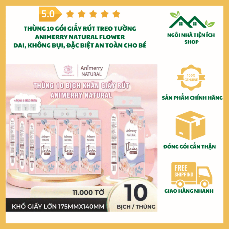 Giấy Rút Treo Tường Animerry Natural Flower Thùng 10 Gói 1100 Tờ