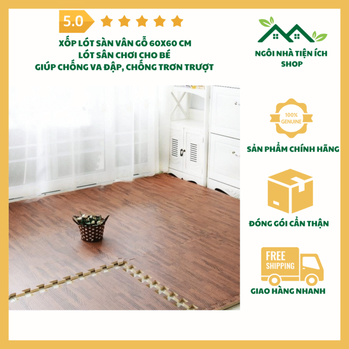Combo Thảm Xốp Lót Sàn Vân Gỗ 60x60cm Cho Bé Chống Va Đập