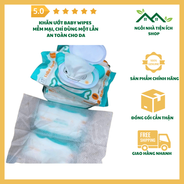 Khăn Ướt Baby Wipes an toàn cho bé, vải rayon mềm mại, không gây kích ứng.