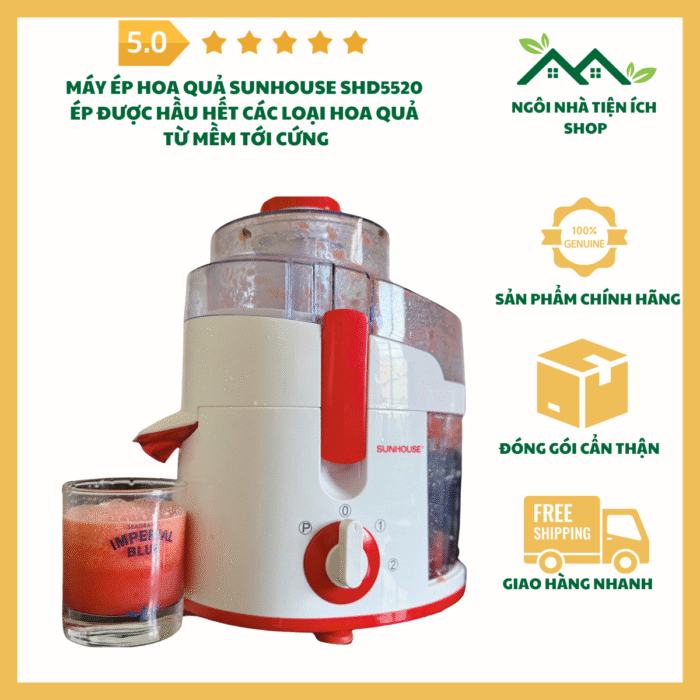 Máy Ép Hoa Quả SUNHOUSE SHD5520 Thiết Kế Nhỏ Gọn Ép Nhanh Gấp Đôi An Toàn Khi Sử Dụng