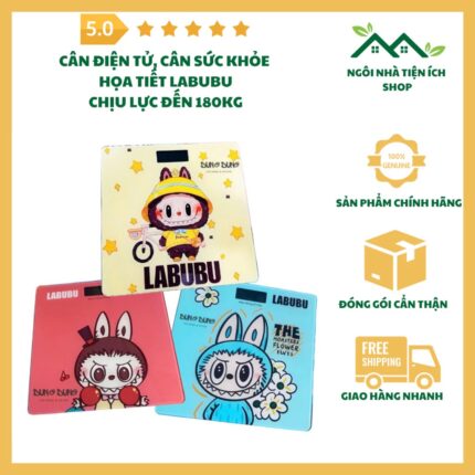 Cân điện tử Labubu mặt kính cường lực có đèn LED dễ thương chịu lực đến 180kg