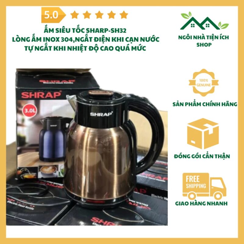 Ấm Siêu Tốc SHARP SH-32 Inox 304 Dung Tích 3L An Toàn Bền Đẹp
