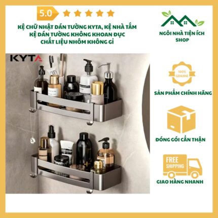 Kệ Chữ Nhật Dán Tường KYTA Nhôm Đúc Sơn Tĩnh Điện Chống Rỉ Treo Nhà Tắm Phòng Bếp