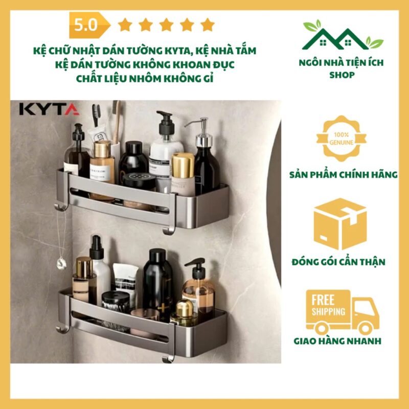 Kệ Chữ Nhật Dán Tường KYTA Nhôm Đúc Sơn Tĩnh Điện Chống Rỉ Treo Nhà Tắm Phòng Bếp