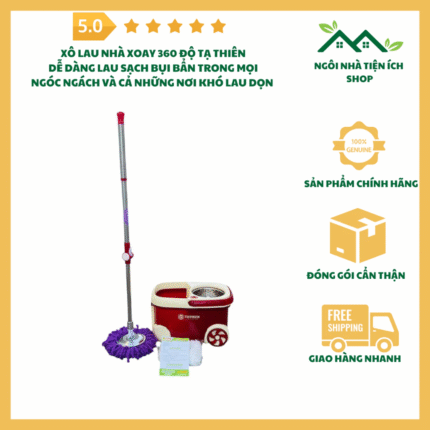 Xô Lau Nhà Vuông Tạ Thiên 360 Độ Có Bánh Xe, cây lau nhà đa năng tiện lợi, vắt khô nhanh, di chuyển dễ dàng