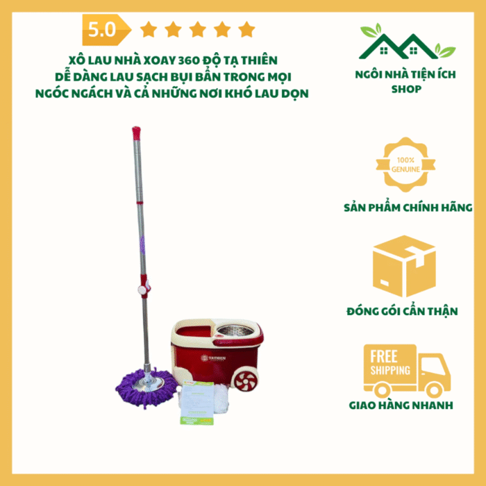 Xô Lau Nhà Vuông Tạ Thiên 360 Độ Có Bánh Xe, cây lau nhà đa năng tiện lợi, vắt khô nhanh, di chuyển dễ dàng