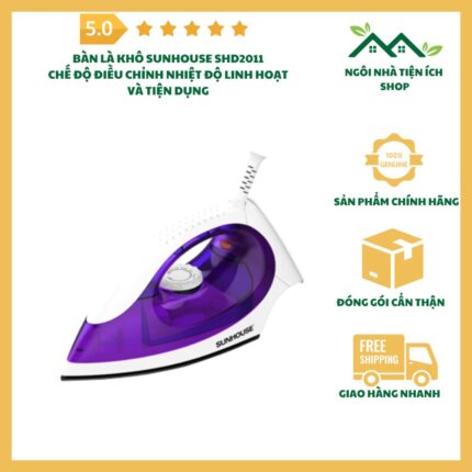Bàn Là Khô SUNHOUSE SHD2011 màu trắng tím, mặt chống dính, thiết kế tiện lợi và an toàn.