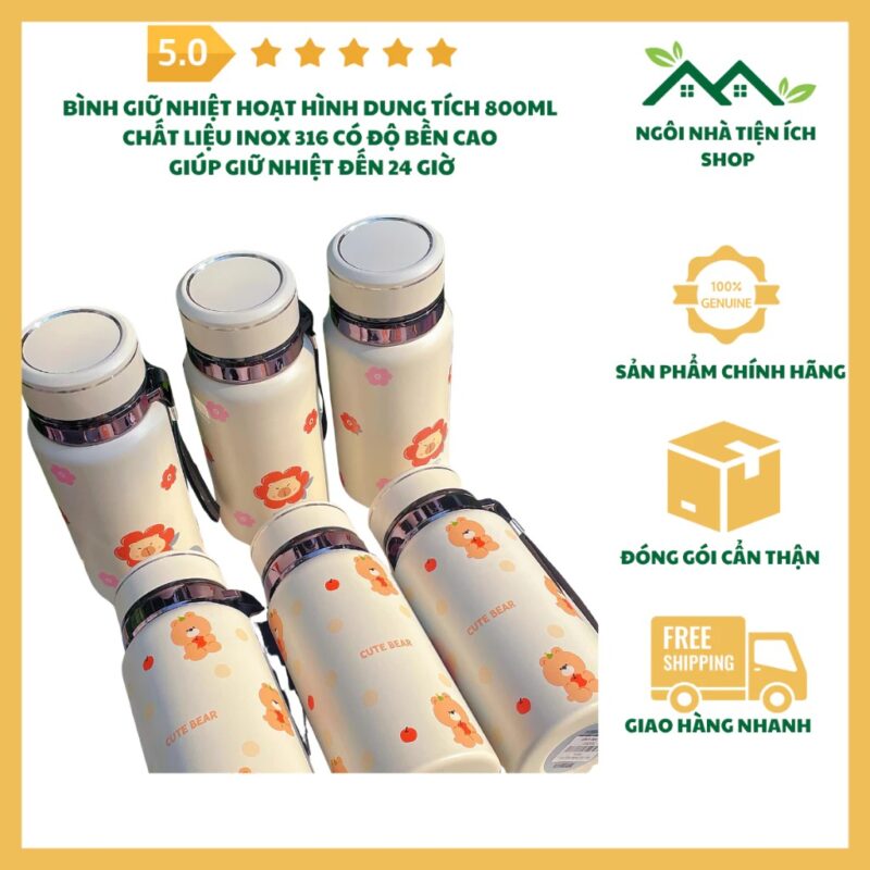 Bình Giữ Nhiệt 800ml Inox 316 Họa Tiết Đẹp