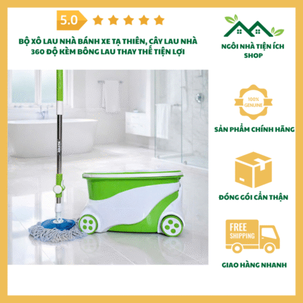 Ảnh bộ xô lau nhà Tạ Thiên có bánh xe cây lau 360 độ bông lau microfiber