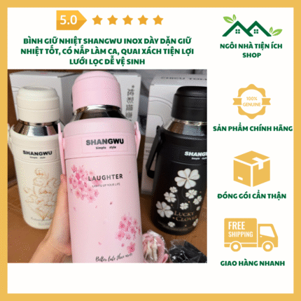 Ảnh Bình Giữ Nhiệt Shangwu inox 1200ml 1500ml có lưới lọc và dây treo