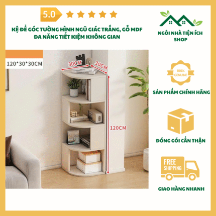 Ảnh kệ để góc tường hình ngũ giác KNG gỗ MDF treo tường đa năng