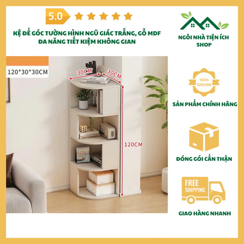 Ảnh kệ để góc tường hình ngũ giác KNG gỗ MDF treo tường đa năng