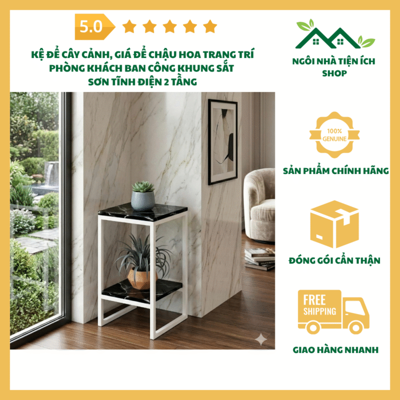 Ảnh kệ để cây cảnh 2 tầng khung sắt sơn tĩnh điện trang trí ban công phòng khách