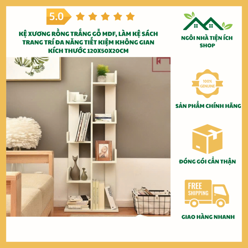 Ảnh kệ xương rồng trắng gỗ MDF kệ sách trang trí đứng hiện đại