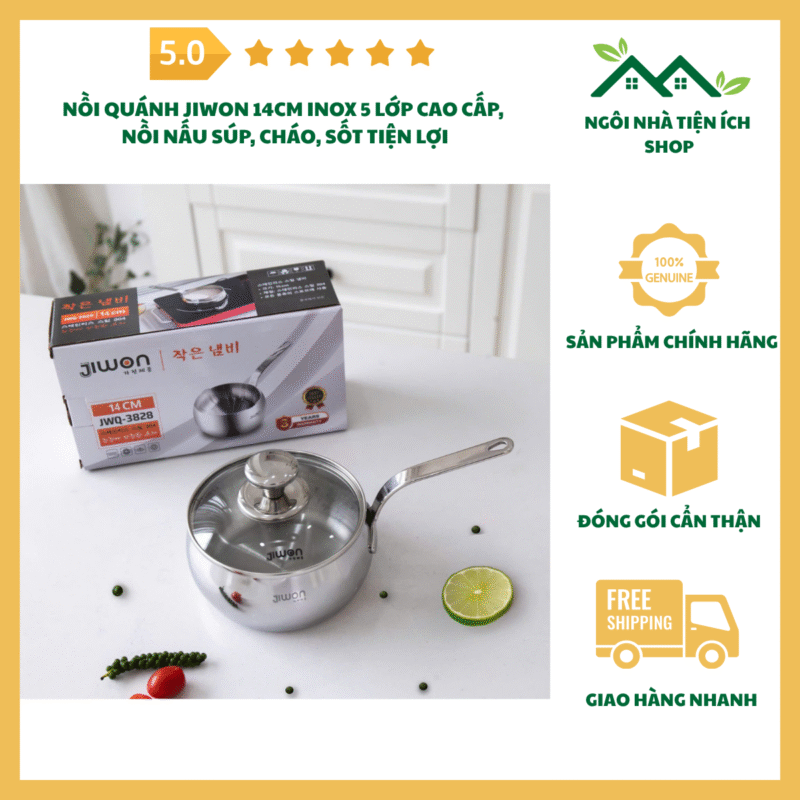 noi quanh jiwon 14cm inox 5 lop cao cap nau chao sup tien loi