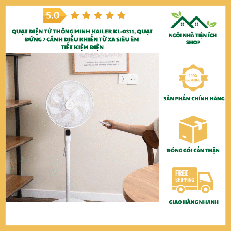 Ảnh quạt điện tử Kailer KL-0311 7 cánh điều khiển từ xa thiết kế hiện đại