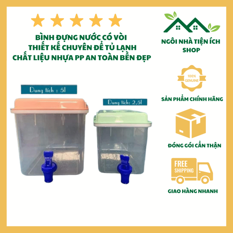 bình đựng nước có vòi 5L tặng bình 2L tiện lợi để tủ lạnh