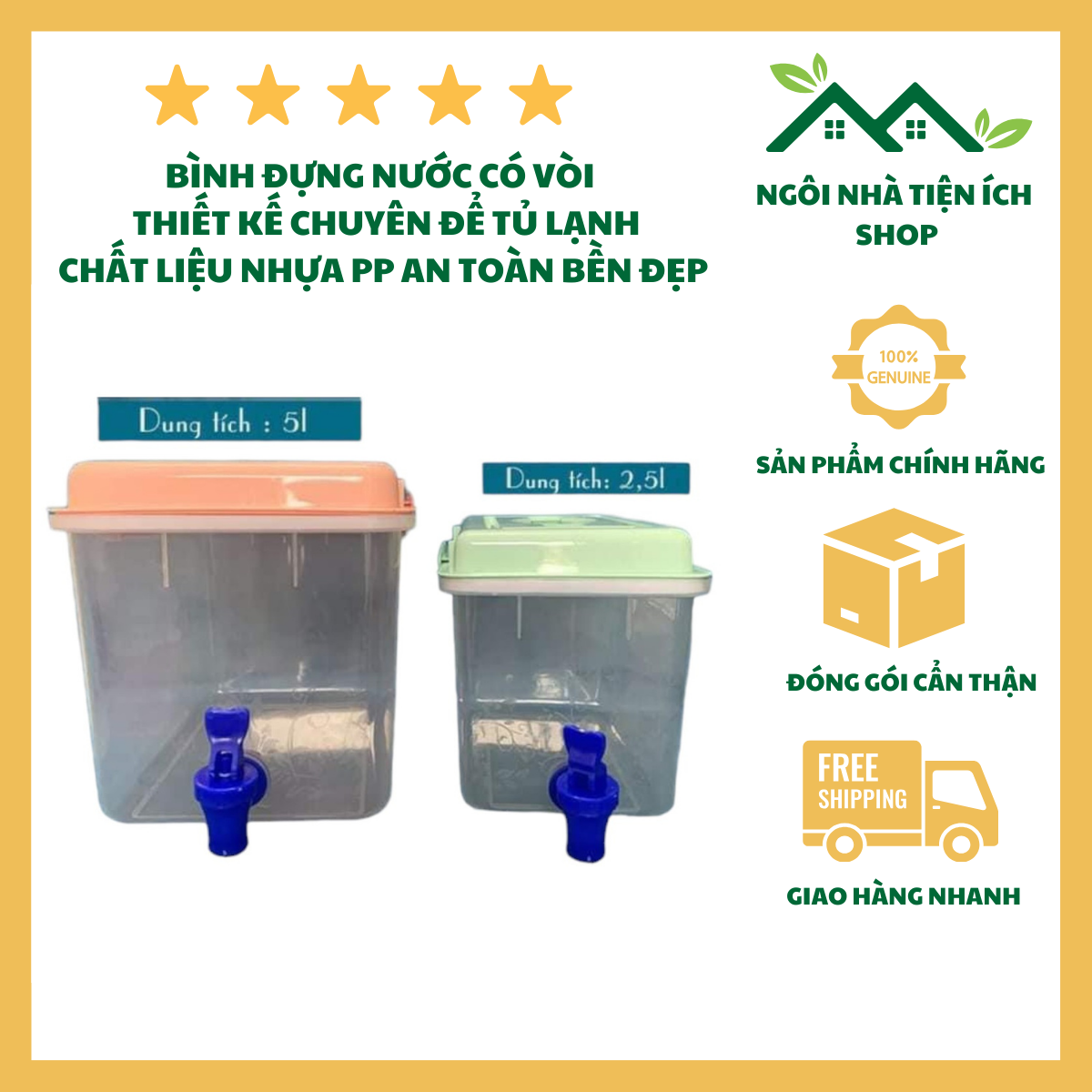 ngoi nha tien ich (1) bình đựng nước có vòi 5L tặng bình 2L tiện lợi để tủ lạnh