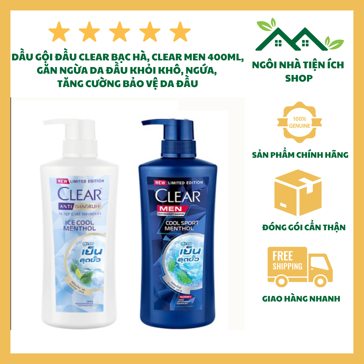 ngoi nha tien ich dầu gội clear thái lan mẫu mới bạc hà mát lạnh sạch gàu thơm mát
