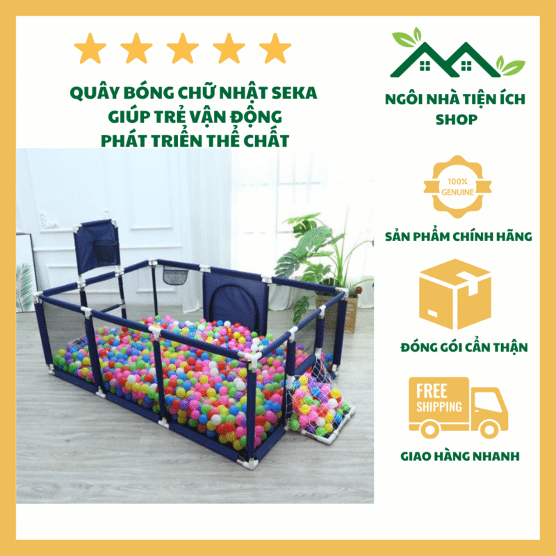 quây bóng khung gỗ chữ nhật seka cho bé vui chơi an toàn