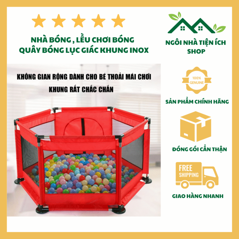 quây bóng lục giác khung sắt cho bé vui chơi an toàn