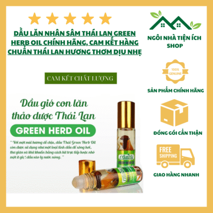 dầu lăn nhân sâm green herb oil thái lan chính hãng dạng đầu lăn tiện lợi