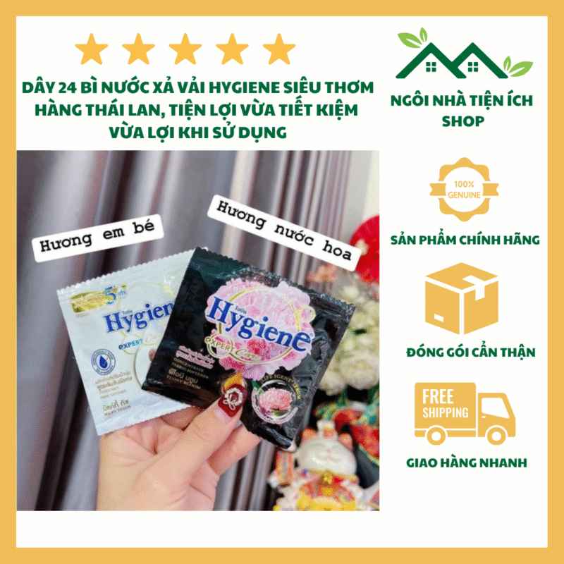 nước xả hygiene đậm đặc 12 gói 20ml thơm dịu nhẹ mềm mại quần áo