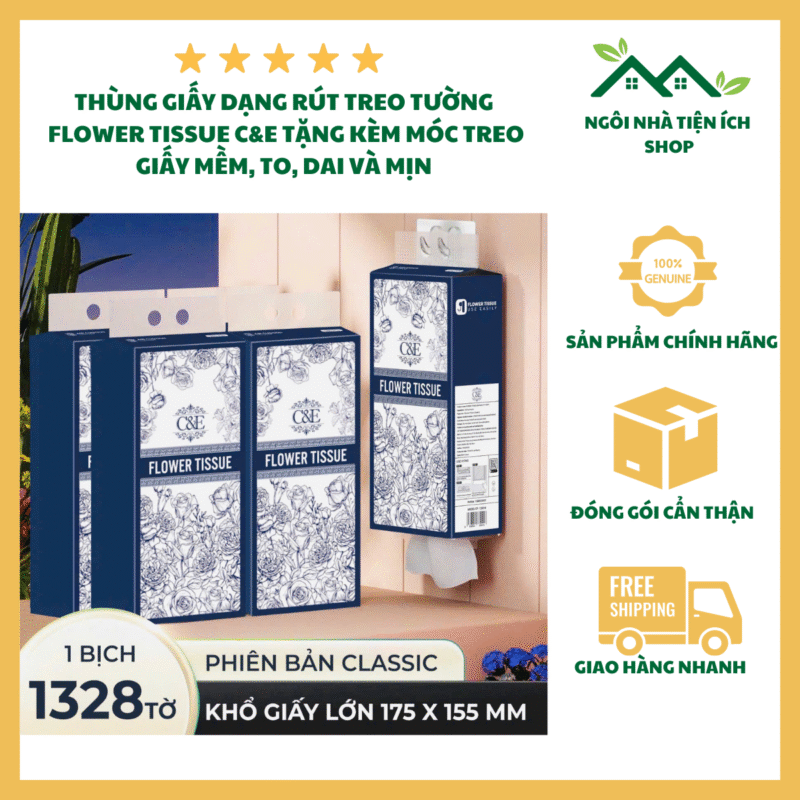 thùng 4 gói giấy rút flower tissue c&e cao cấp mềm mại siêu nhiều