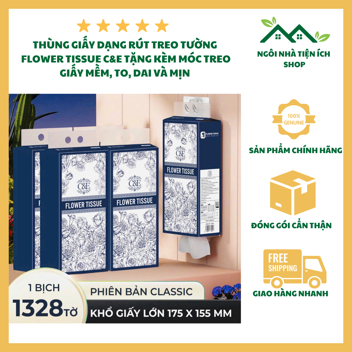 ngoinhatienich (1) thùng 4 gói giấy rút flower tissue c&e cao cấp mềm mại siêu nhiều