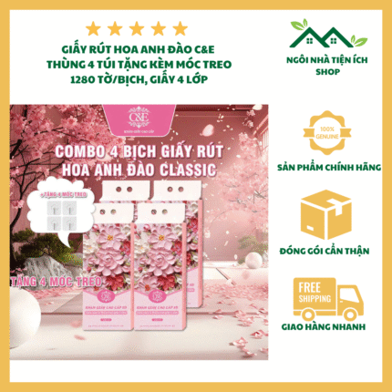 thùng 4 gói giấy rút treo tường hoa anh đào c&e 4 lớp cao cấp mềm mịn