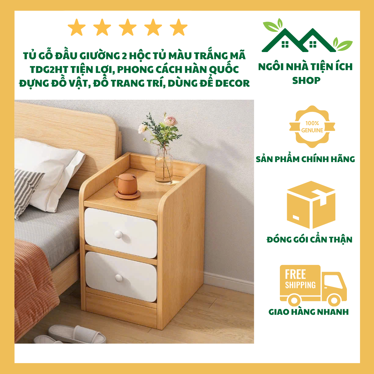 ngoinhatienich (1) tủ gỗ đầu giường 2 hộc kéo phong cách Hàn Quốc hiện đại