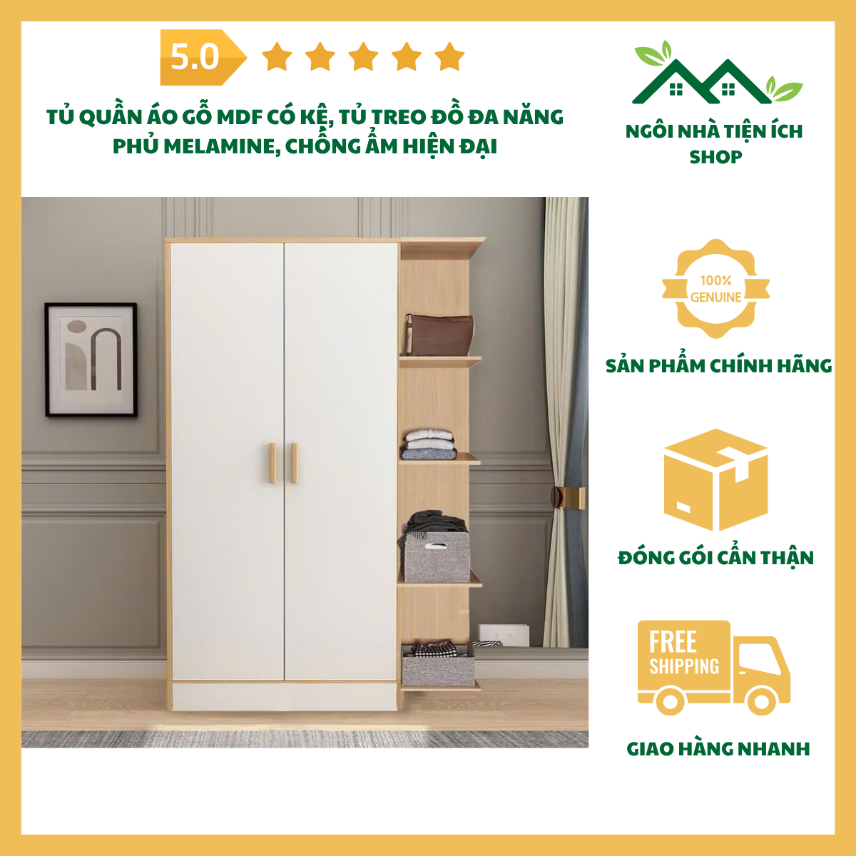 ngoinhatienich tủ quần áo gỗ mdf có kệ phủ melamine chống ẩm hiện đại