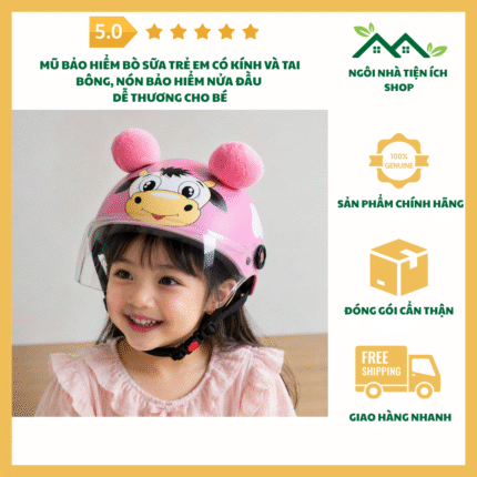 mũ bảo hiểm bò sữa trẻ em có kính và tai bông dễ thương