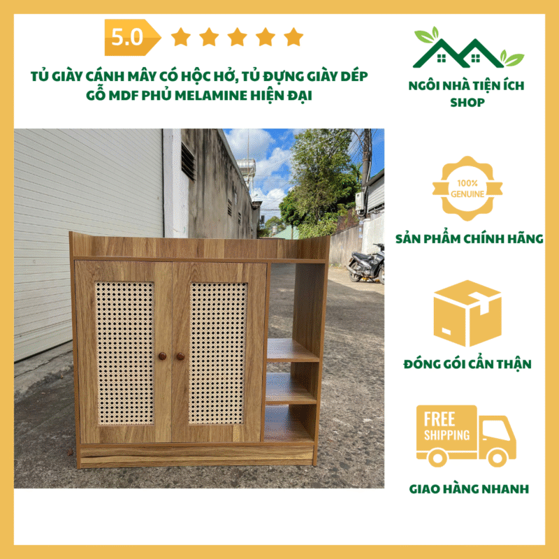 tủ giày cánh mây có hộc hở gỗ mdf phủ melamine hiện đại