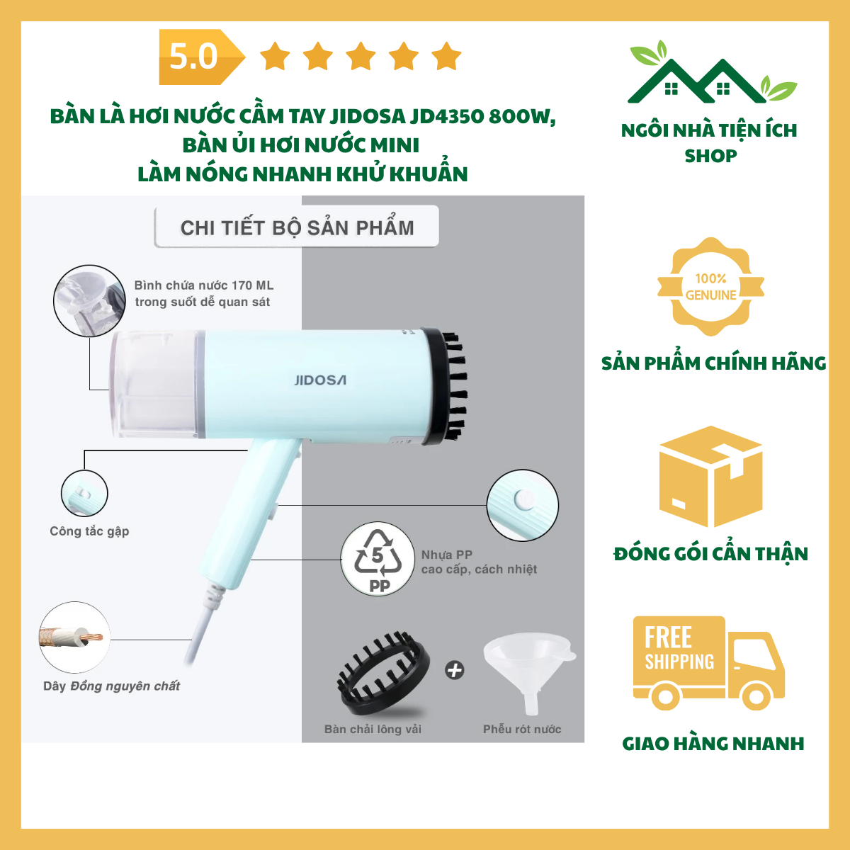 ngoinhatienich bàn là hơi nước cầm tay jidosa jd4350 800w mini tiện lợi