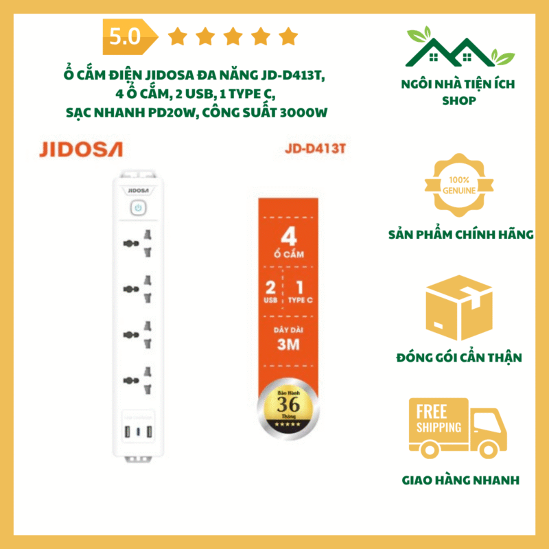 ổ cắm điện jidosa jd d413t đa năng sạc nhanh pd20w type c