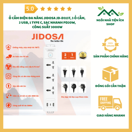 ổ cắm điện jidosa jd d313t đa năng type c sạc nhanh pd20w