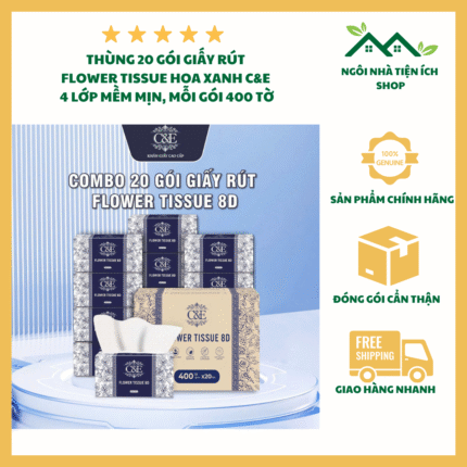 thùng 20 gói giấy rút hoa xanh chagee c&e 4 lớp cao cấp mềm mại