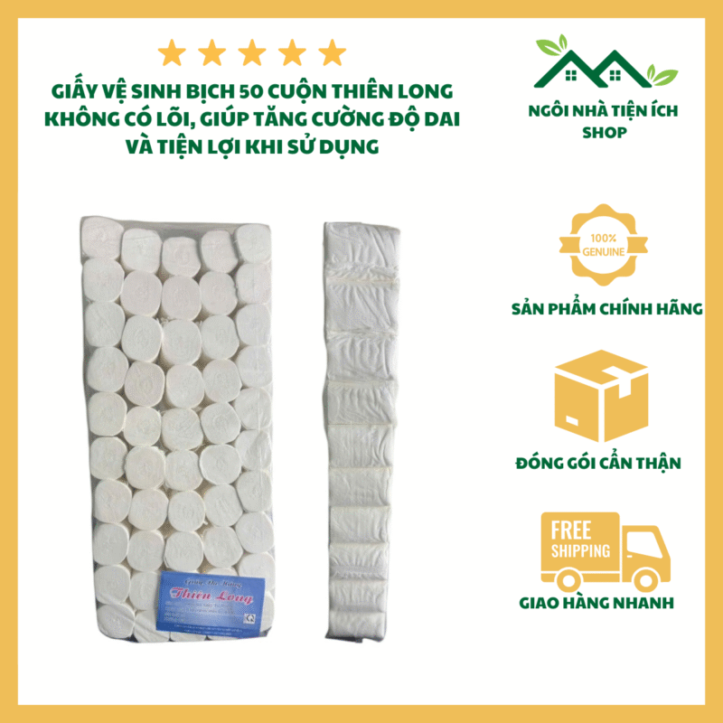 giấy vệ sinh thiên long bịch 50 cuộn siêu mềm siêu dai không lõi