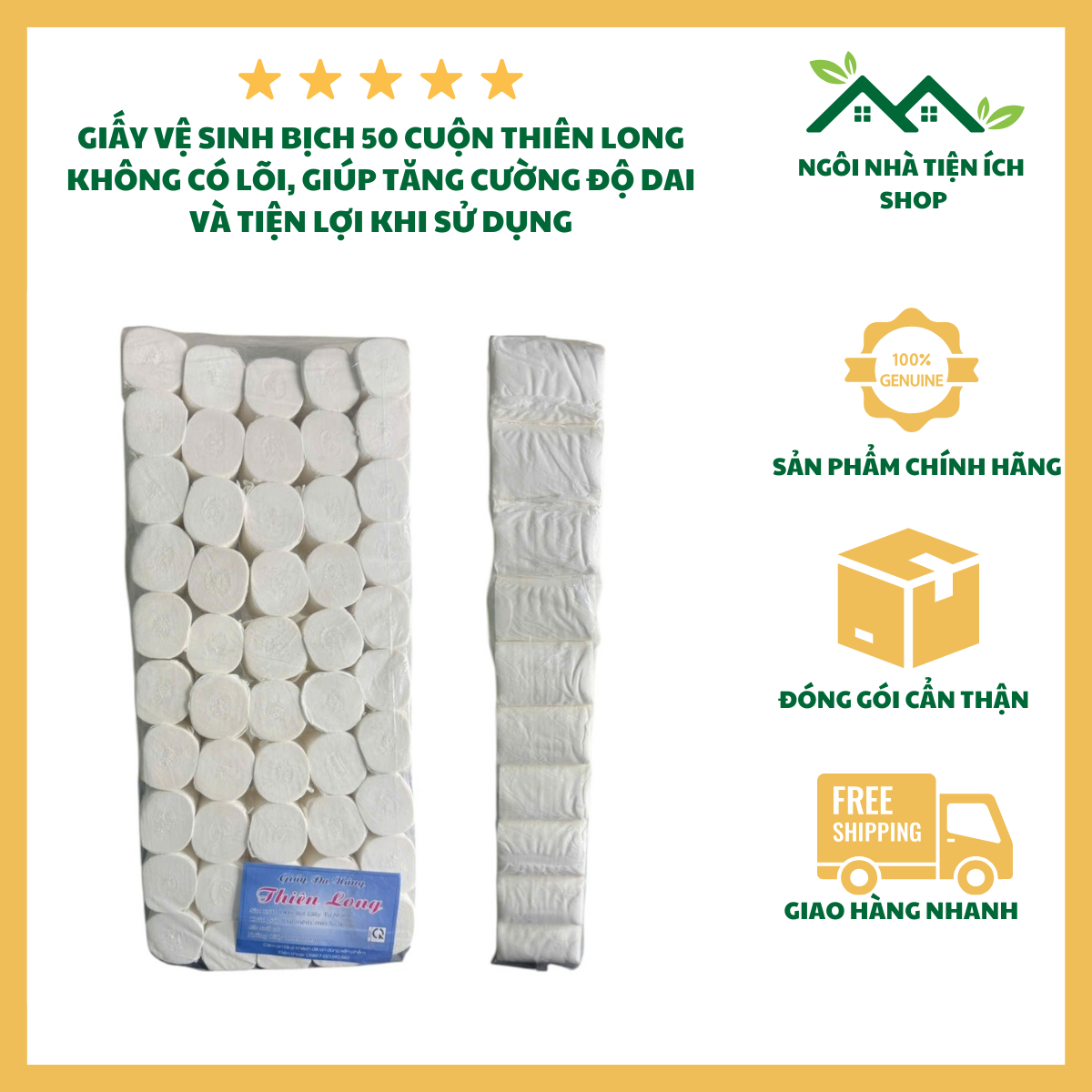 ngoinhatienich giấy vệ sinh thiên long bịch 50 cuộn siêu mềm siêu dai không lõi